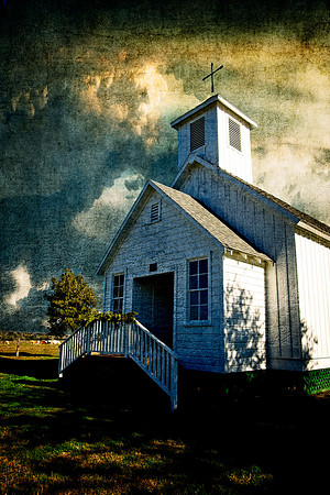 Texas Hill Country White Church with Steeple