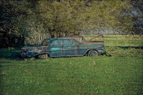 Abandoned Blue Chevrolet in Texas Meadow