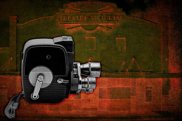 Antique Movie Camera and Victoria Theatre