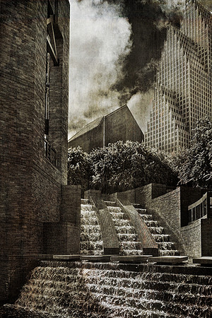 Downtown Houston Skyscraper Water Fountain