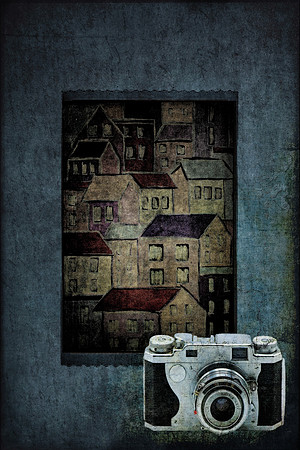 Antique Film Camera and Buildings
