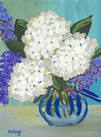 Hydrangeas in a Blue Jar
